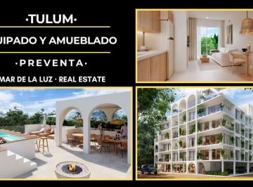 Departamento · 35ha · 1 Recámara · 1 Estacionamiento · Departamento de 1 Recámara con Balcón Equipado y Amueblado en Tulum. Rooftop, Alberca, Gym. Preventa