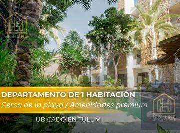 Departamento · 55ha · 1 Recámara · 1 Estacionamiento · Departamento en Venta de 1 Habitación en Tulum a Pocos m de La Playa | Alberca y Gym