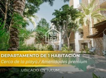 Departamento · 55ha · 1 Recámara · 1 Estacionamiento · Departamento en Venta de 1 Habitación en Tulum a Pocos m de La Playa | Alberca y Gym
