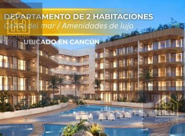 Departamento · 134ha · 2 Recámaras · 1 Estacionamiento · Departamento en Venta de 2 Habitaciones en Cancún a Pocos m de La Playa | Alberca y Gym