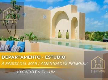 Departamento · 34ha · 1 Recámara · 1 Estacionamiento · Estudio en Venta en La Veleta, Tulum, a Pocos m de La Playa | Alberca y Restaurante