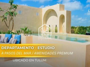 Departamento · 34ha · 1 Recámara · 1 Estacionamiento · Estudio en Venta en La Veleta, Tulum, a Pocos m de La Playa | Alberca y Restaurante