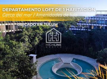 Departamento · 67ha · 1 Recámara · 1 Estacionamiento · Departamento Tipo Loft en Venta de 1 Habitación en Tulum, a Pocos m de La Playa | Alberca y Gym