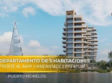 Departamento · 206ha · 3 Recámaras · 2 Estacionamientos · Departamento en Venta de 3 Habitaciones Frente Al Mar en Puerto Morelos | Alberca y Cancha de Pádel