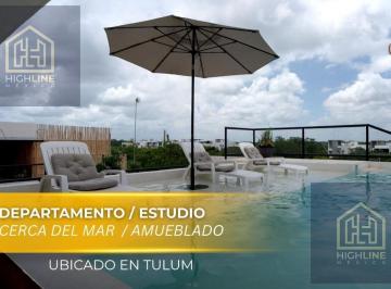 Departamento · 42m² · 1 Recámara · 1 Estacionamiento · Departamento Amueblado Tipo Estudio en La Veleta, Tulum, a m de La Playa | Alberca y Solárium