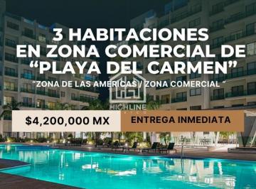 Departamento · 124m² · 3 Recámaras · 2 Estacionamientos · Venta de Departamento 3 Habitaciones en Residencial de Playa del Carmen