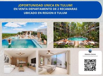 Departamento · 83m² · 2 Recámaras · 1 Estacionamiento · Venta de Departamento de Dos Recamaras Equipado y Amueblado a 5 Munitos del Mar Ubicado en Tulum