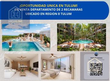 Departamento · 83m² · 2 Recámaras · 1 Estacionamiento · Venta de Departamento de Dos Recamaras Equipado y Amueblado a 5 Munitos del Mar Ubicado en Tulum