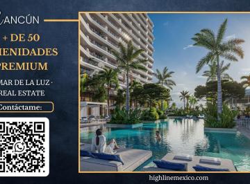PREMIUM · Departamento 2 Recámaras Den con Terraza. Vista Al Mar y Laguna en Cancún. 50 Amenidades de Lujo.