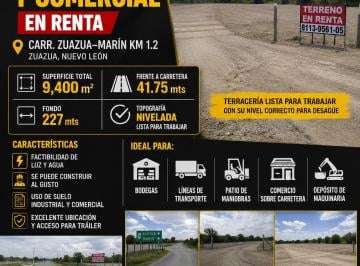 Terreno industrial , General Zuazua · Terreno Industrial/comercial en Renta - Zuazua