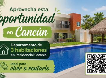 Departamento · 82m² · 3 Recámaras · 2 Estacionamientos · Departamento en Residencial Catania Cancún con Piscina y Gimnasio Ideal Para Renta a Largo Plazo