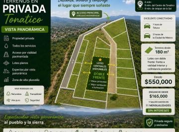 Terreno / Lote , Tonatico · Disfruta Vivir en Tonatico, a 9 Min De. Ixtapan D L Sal, Venta Terrenos Enganche $165,000 y 11 Msi