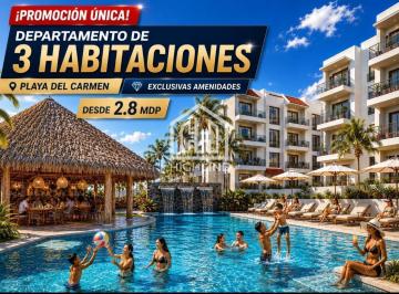 Departamento · 101m² · 3 Recámaras · 2 Estacionamientos · Departamento en Venta de 3 Dorm. con Amenidades en Playa del Carmen