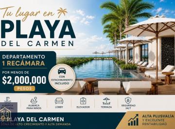 Departamento · 63m² · 1 Recámara · 1 Estacionamiento · Departamento en Venta Playa del Carmen 1 Recámara con Alberca y Estacionamiento