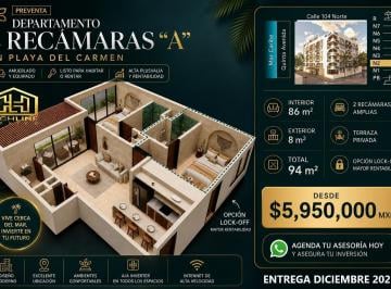 Departamento · 94m² · 2 Recámaras · 1 Estacionamiento · Departamento 2 Recámaras en Playa del Carmen | Lock - Off y Alta Plusvalía