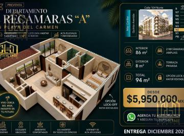 Departamento · 94m² · 2 Recámaras · 1 Estacionamiento · Departamento 2 Recámaras en Playa del Carmen | Lock - Off y Alta Plusvalía