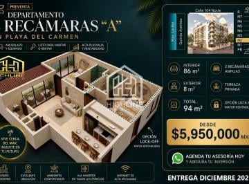 Departamento · 94m² · 2 Recámaras · 1 Estacionamiento · Departamento 2 Recámaras en Playa del Carmen | Lock - Off y Alta Plusvalía