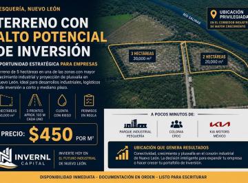 Terreno industrial 50000m² Venta La Arena · Terreno en Venta Pesquería Nuevo León
