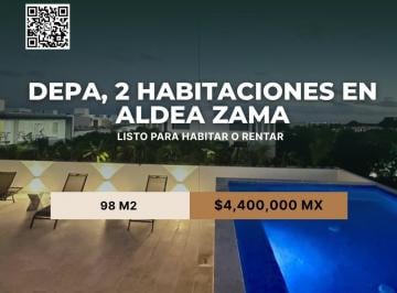 Departamento · 98m² · 2 Recámaras · 1 Estacionamiento · Departamento en Aldea Zama, Listo Para Habitar o Rentar