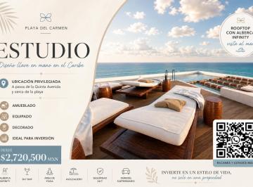 Departamento · 38m² · 1 Estacionamiento · Estudio en Preventa en Playa del Carmen I Equipado, Amueblado y Decorado I Alberca Ocean View
