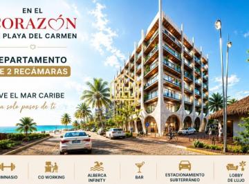 Departamento · 58m² · 1 Recámara · 2 Estacionamientos · Departamento de 2 Recamaras en Playa del Carmen Alberca Infinity Gym Equipado a Pasos del Mar