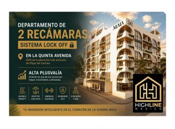 Departamento · 94m² · 2 Recámaras · 1 Estacionamiento · Departamento 2 Recámaras en Playa del Carmen 5ta Av | Preventa | Lock Off | Amenidades Premium