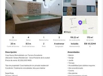 Casa de 3 habitaciones, Mérida · Hermosa Casa Mejorada a Estrenar Zona Poniente de Merida
