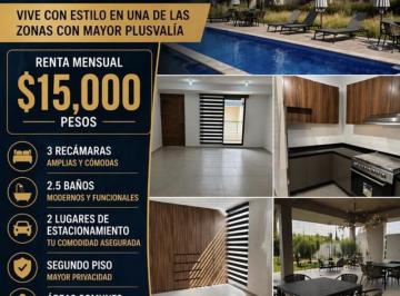 Departamento · 129m² · 3 Recámaras · 2 Estacionamientos · Departamento en Zakia a Estrenar en Renta de 2 Pisos, La Renta Ya Incluye Mtto