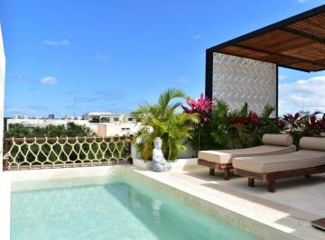 Terraza con alberca privada · PH en Venta Tulum Equipado Alberca y Terraza Privada
