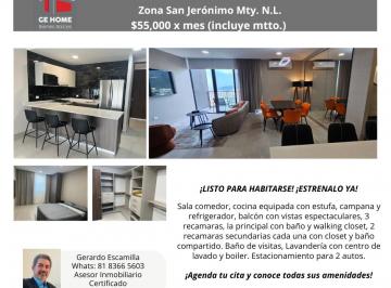 Departamento de 3 habitaciones, Monterrey · Departamento de 150 m² con 3 Recámaras en Renta en Tres Puertas Torre 2
