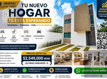 Casa · 97m² · 3 Recámaras · 2 Estacionamientos · Casa 3 Recámaras en Playa del Carmen | Lista Para Entregar | Gran Oportunidad