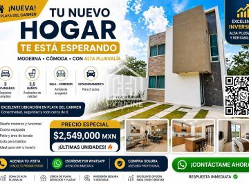 Casa · 97m² · 3 Recámaras · 2 Estacionamientos · Casa 3 Recámaras en Playa del Carmen | Lista Para Entregar | Gran Oportunidad