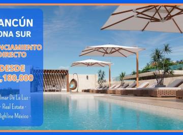 Departamento · 57m² · 1 Recámara · 1 Estacionamiento · Oportunidad. Financiamiento Directo! Departamento con Terraza en Venta, Cancún, Zona Sur. Preventa.