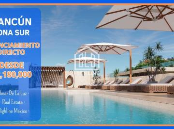 Departamento · 57m² · 1 Recámara · 1 Estacionamiento · Oportunidad. Financiamiento Directo! Departamento con Terraza en Venta, Cancún, Zona Sur. Preventa.
