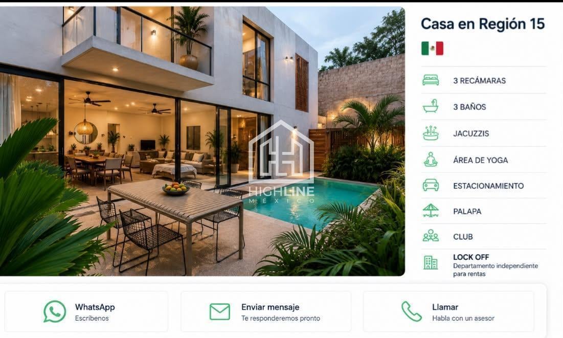 House for Sale: 3 Bedrooms, 3 Bathrooms, Swimming Pool, Jacuzzis, Private and Exclusive Yoga Area in Tulum