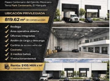 Nave industrial · 820m² · 4 Estacionamientos · Bodega Industrial en Renta en Terra Park Centenario