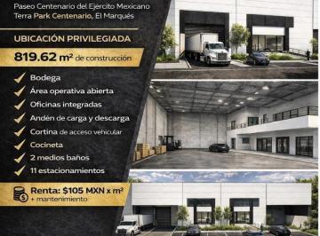 Nave industrial · 820m² · 4 Estacionamientos · Bodega Industrial en Renta en Terra Park Centenario