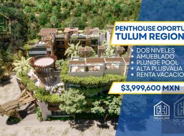 Departamento · 88m² · 1 Recámara · 1 Estacionamiento · Penthouse en Venta, Tulum Region 15, 1 Recamara, 1 Baño, Estancia, Cocina. Terraza, Plunge Pool.