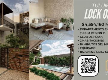 Departamento · 102m² · 2 Recámaras · 1 Estacionamiento · Departamento Venta Tulum, 9 Minutos de La Playa, Lock Off, Jacuzzi, Roof Garden, Beachclub, Alto Roi