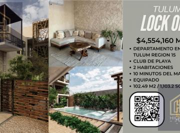 Departamento · 102m² · 2 Recámaras · 1 Estacionamiento · Departamento Venta Tulum, 9 Minutos de La Playa, Lock Off, Jacuzzi, Roof Garden, Beachclub, Alto Roi
