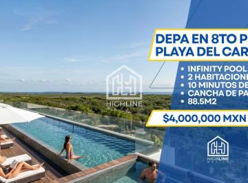 Departamento · 88m² · 2 Recámaras · 1 Estacionamiento · Departamento en Venta en Playa del Carmen Alta Plusvalia Piso 8, 2 Habitaciones, 2.5 Baños, Rooftop.