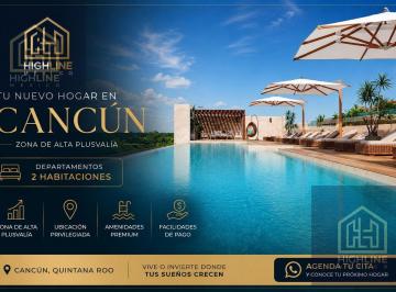 Departamento · 91m² · 2 Recámaras · 1 Estacionamiento · Departamento en Venta en Cancun Zona Sur de 2 Habitaciones con Alberca y Rooftop