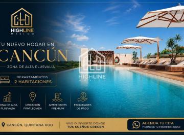 Departamento · 91m² · 2 Recámaras · 1 Estacionamiento · Departamento en Venta en Cancun Zona Sur de 2 Habitaciones con Alberca y Rooftop