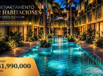Departamento · 60m² · 2 Recámaras · 1 Estacionamiento · Departamento 2 Habitaciones en Venta en Tulum con Fire Pit y Alberca Zona Comercial Alta Plusvalía