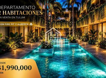 Departamento · 60m² · 2 Recámaras · 1 Estacionamiento · Departamento 2 Habitaciones en Venta en Tulum con Fire Pit y Alberca Zona Comercial Alta Plusvalía