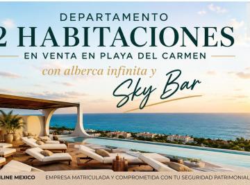 Departamento · 36m² · 1 Recámara · Departamento 2 Habitaciones en Venta en Playa del Carmen con Alberca Infinita y Sky Bar Vista Al Mar
