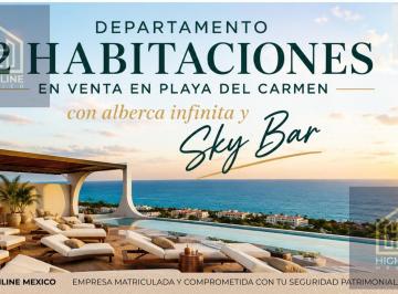 Departamento · 36m² · 1 Recámara · Departamento 2 Habitaciones en Venta en Playa del Carmen con Alberca Infinita y Sky Bar Vista Al Mar
