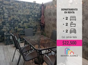 Departamento · 130m² · 2 Recámaras · 2 Estacionamientos · Renta de Departamento en Letrán Valle Benito Juárez