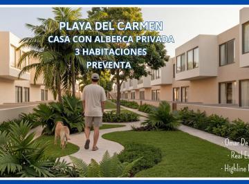 Casa · 122m² · 3 Recámaras · Lanzamiento! Casa de 3 Recámaras con Terraza en Playa del Carmen. Amenidades y Seguridad.