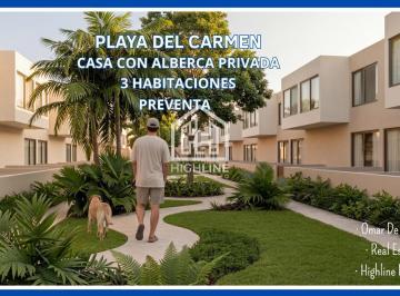 Casa · 122m² · 3 Recámaras · Lanzamiento! Casa de 3 Recámaras con Terraza en Playa del Carmen. Amenidades y Seguridad.